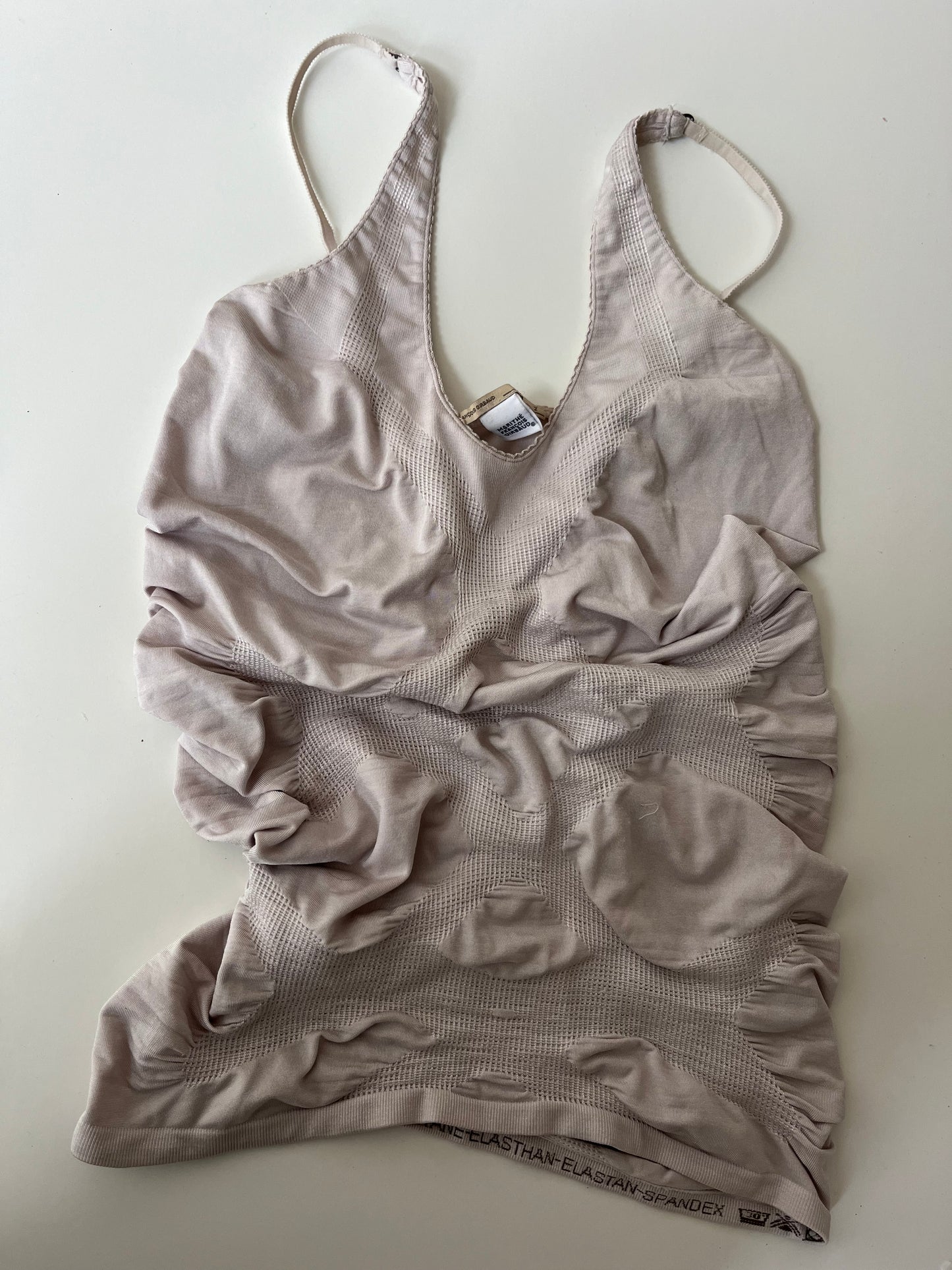 Marithe Francois Girbaud beige ruched stretchy tank S/M