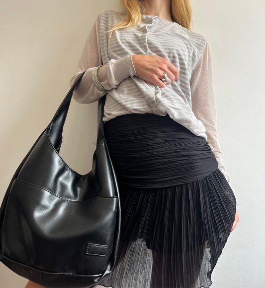 Black slouchy vegan leather bag