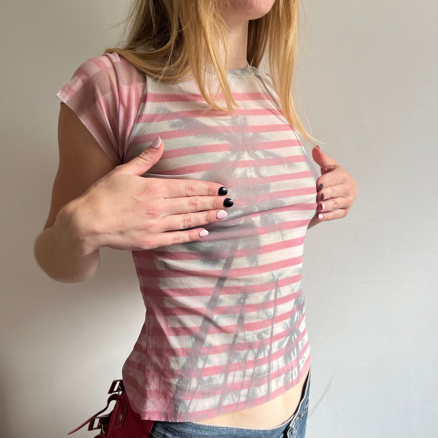 Vintage mesh stripy tee with graphic detail