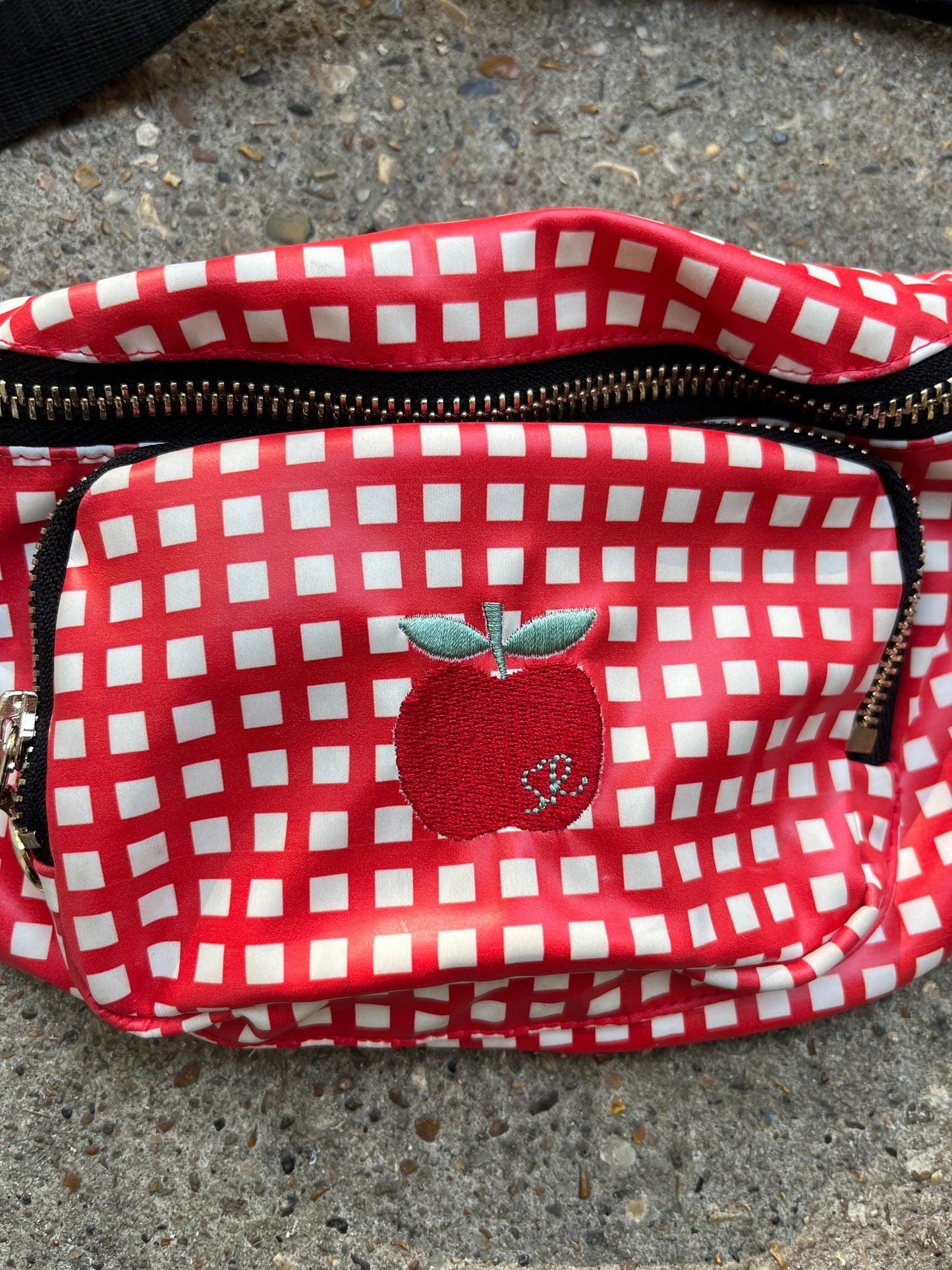 Sonia Rykel red gingham bum bag with apple detail