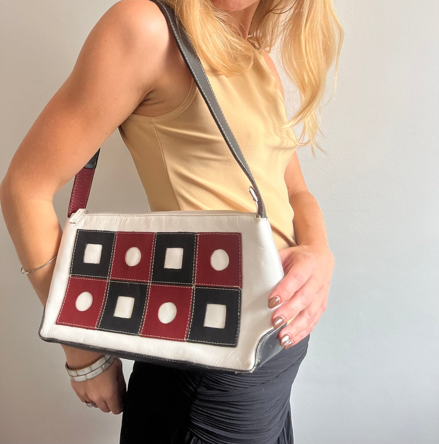 Vintage Y2K white red black shape shoulder bag