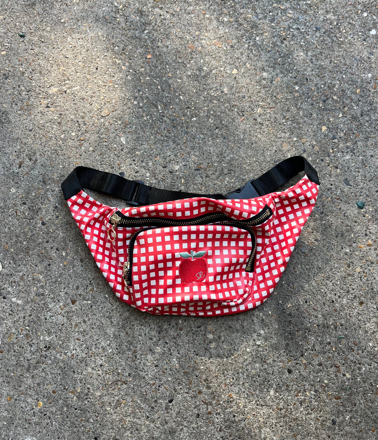 Sonia Rykel red gingham bum bag with apple detail