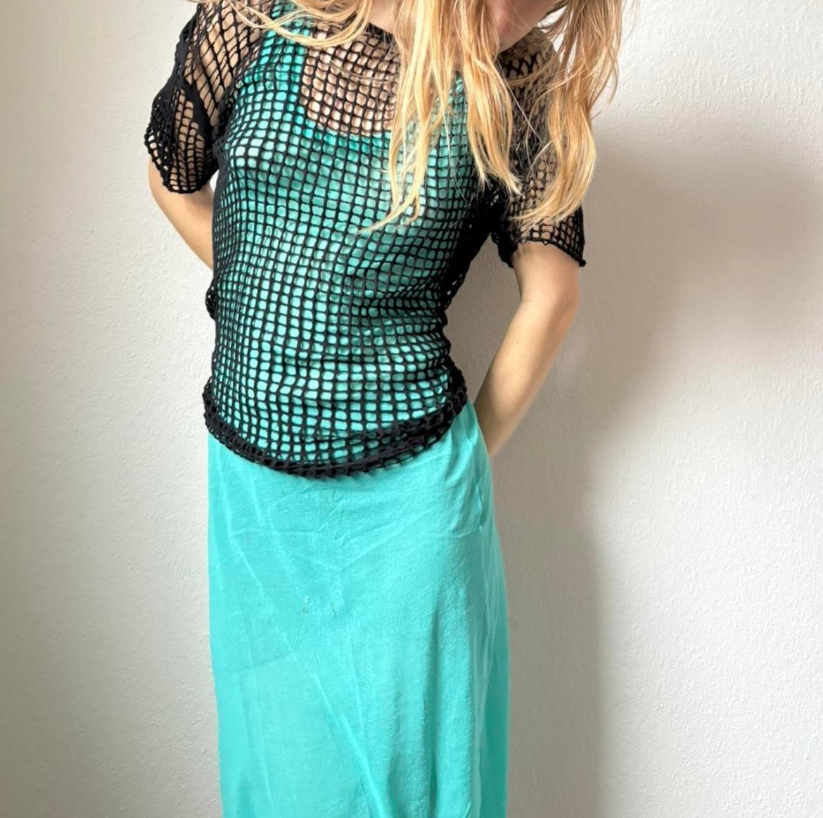 Jean Paul Gaultier turquoise mesh dress