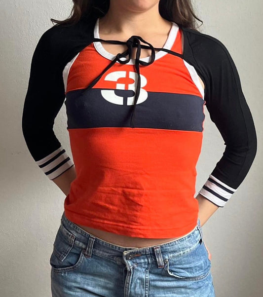 Black French vintage bolero tie front stripy top