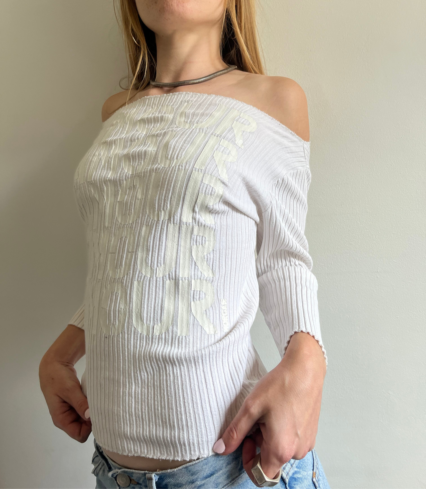 Morgan de toi white ribbed tshirt AMOUR