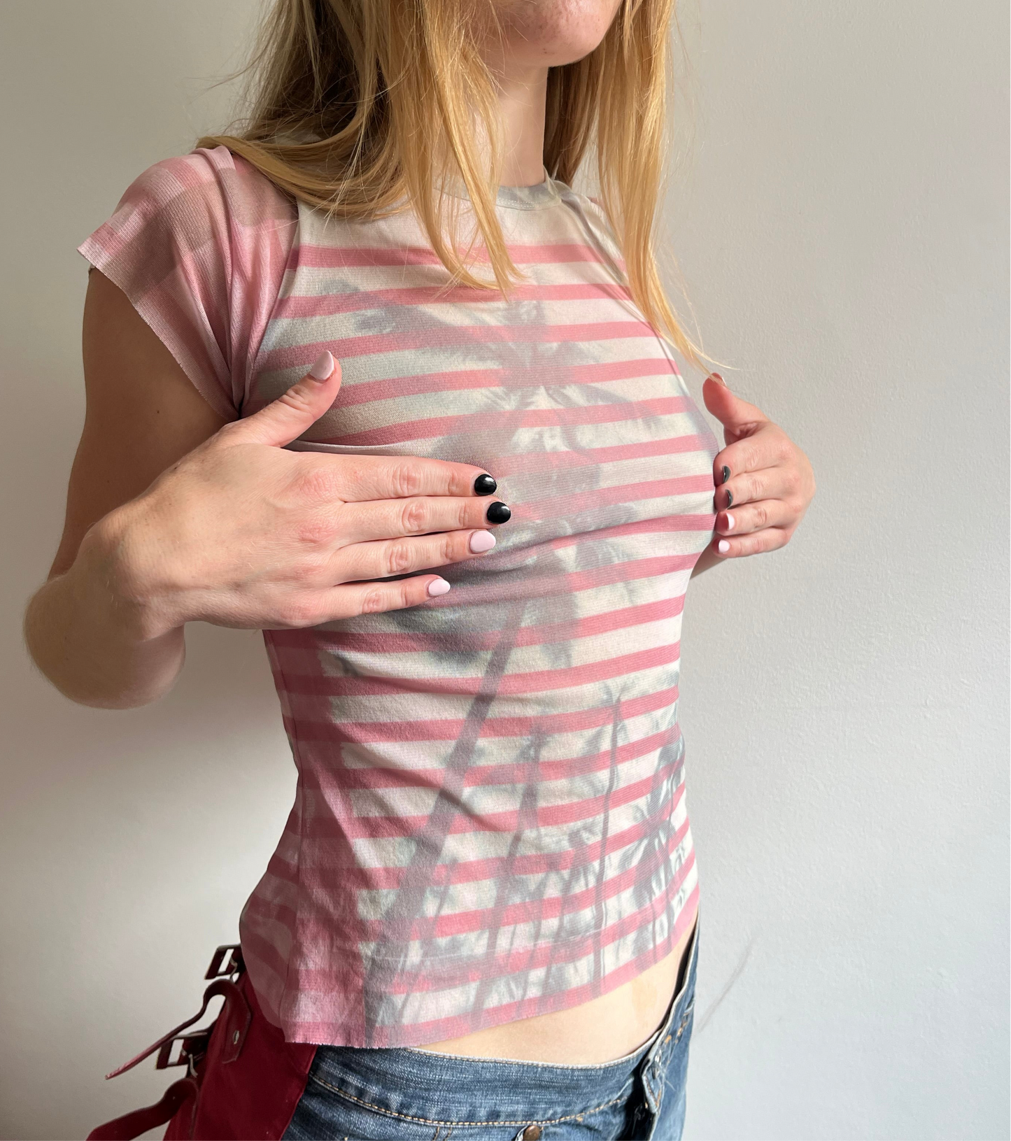 Vintage mesh stripy tee with graphic detail