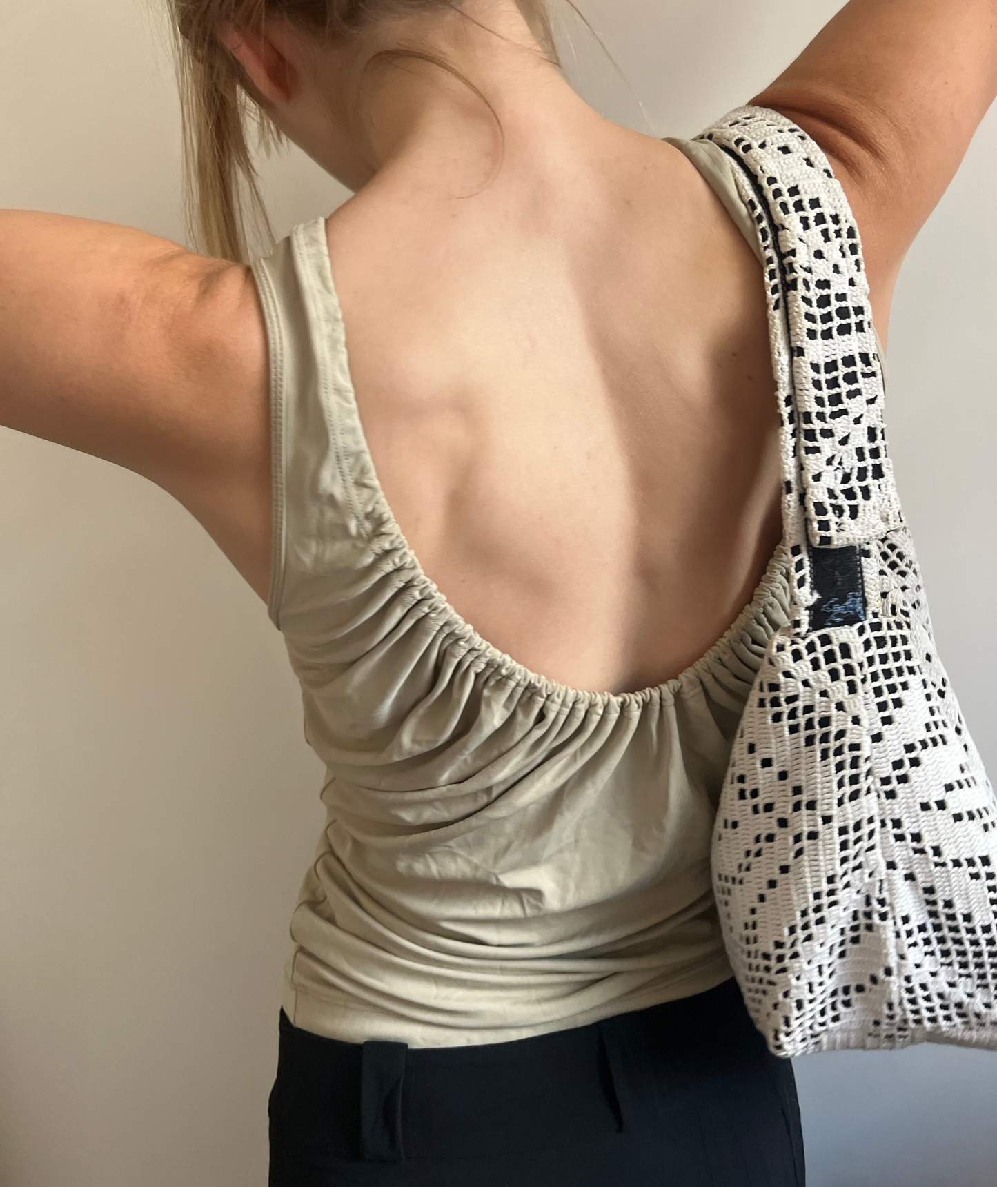 Beige drawstring 2000's slinky tank
