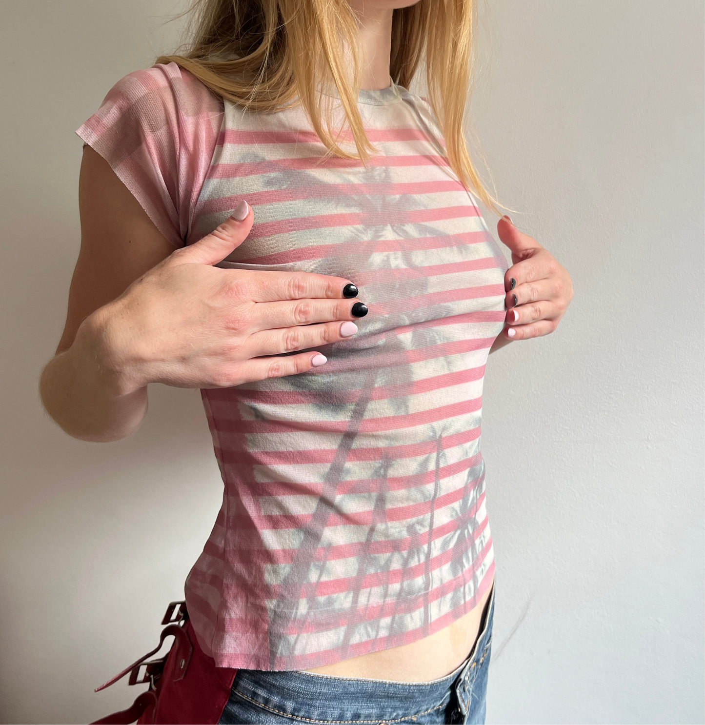 Vintage mesh stripy tee with graphic detail
