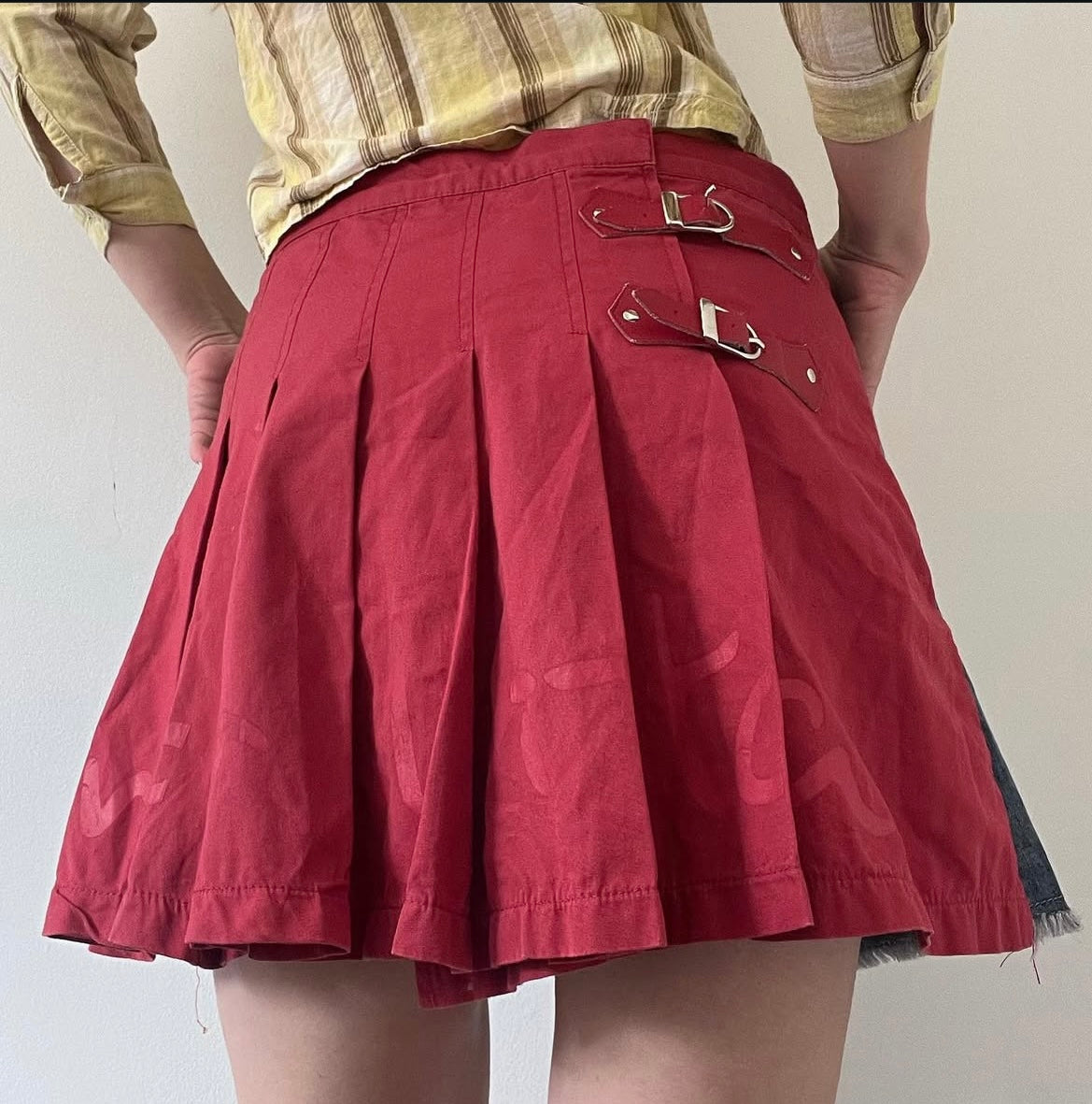 NOLITA two way kilt red denim contrast skirt