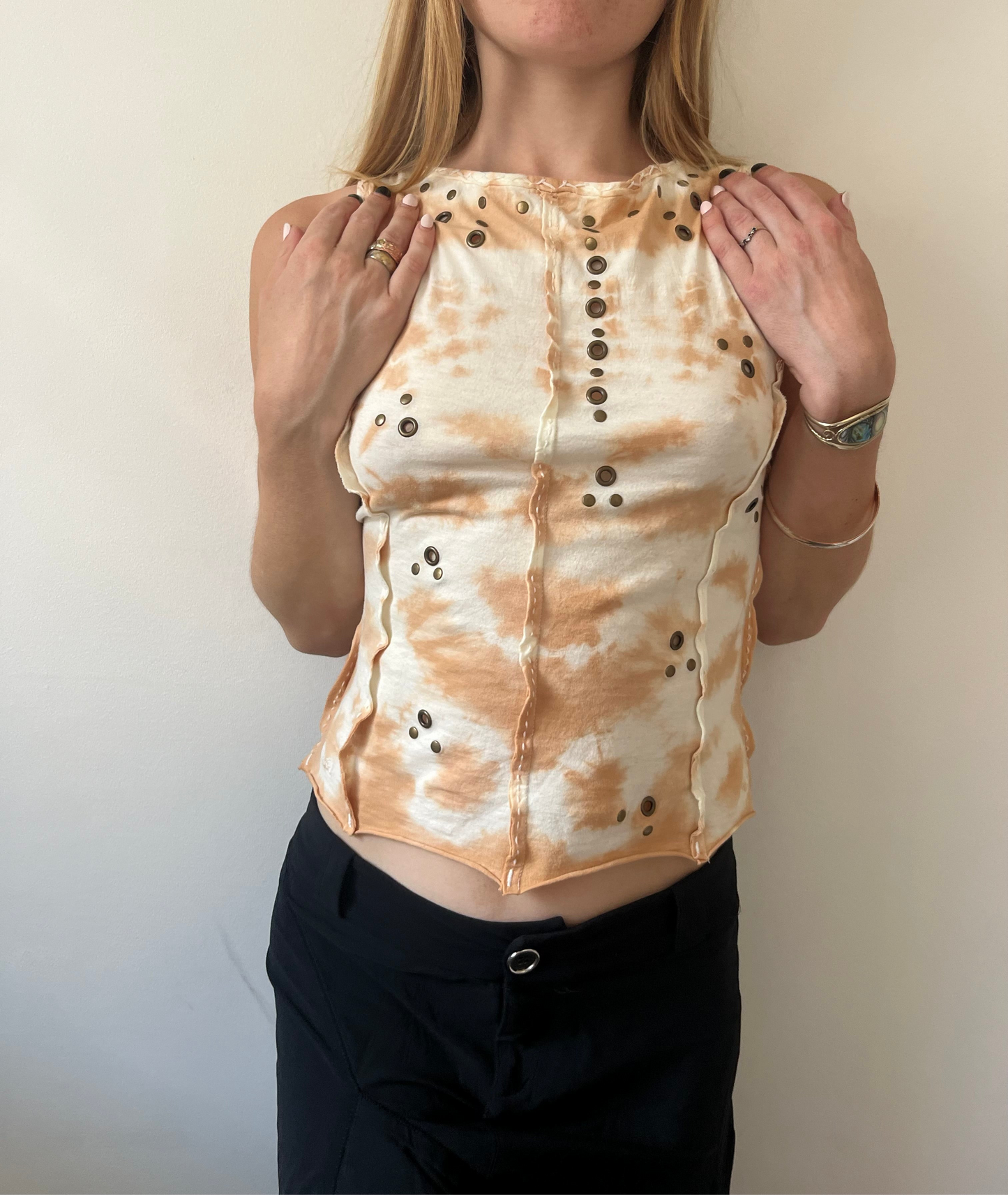 Designer y2k peach eyelet tie dye tank