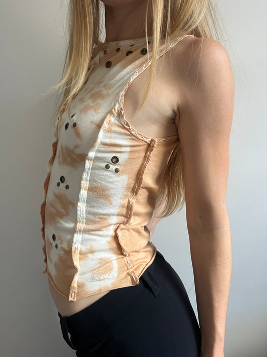Designer y2k peach eyelet tie dye tank