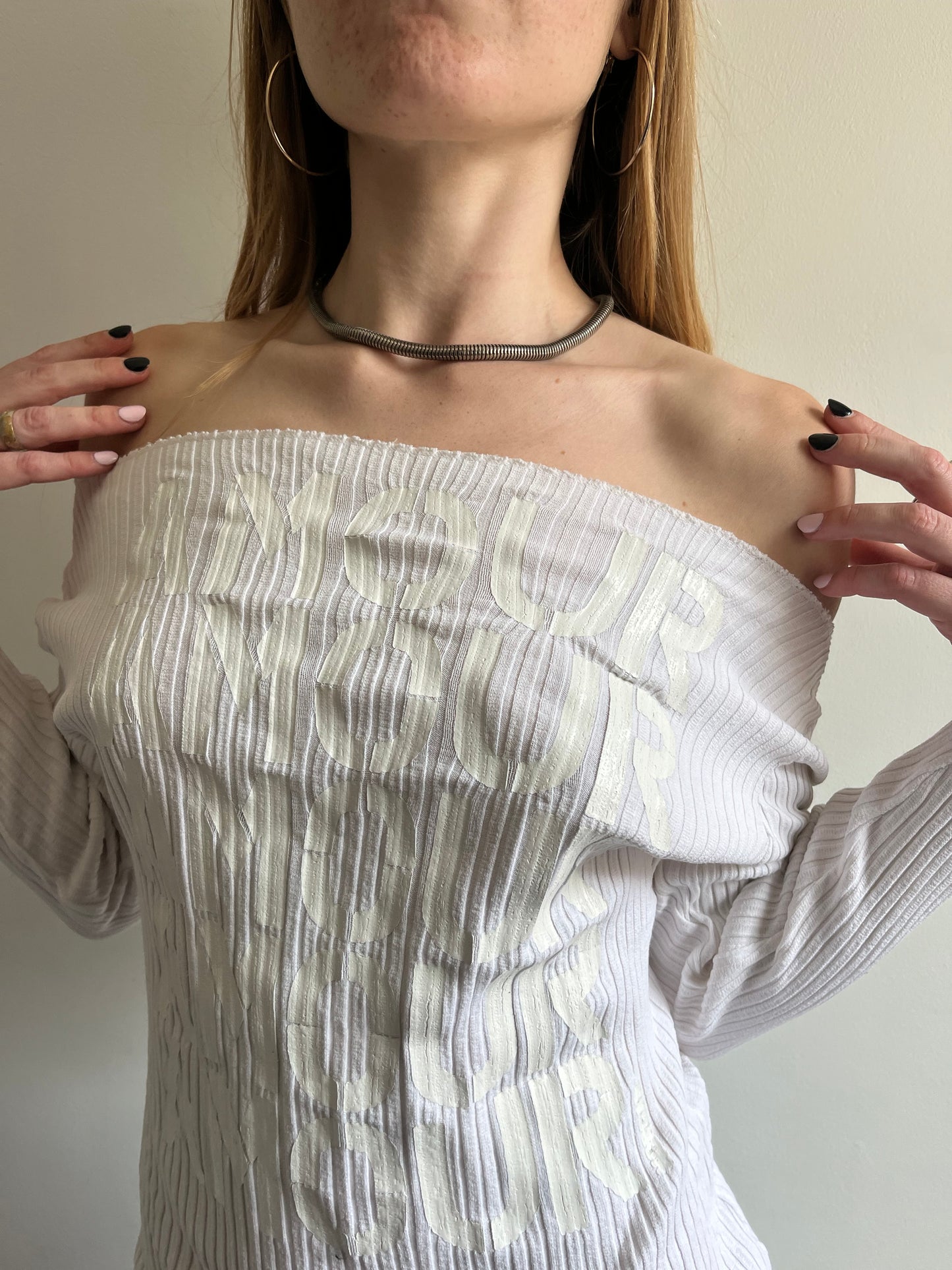 Morgan de toi white ribbed tshirt AMOUR
