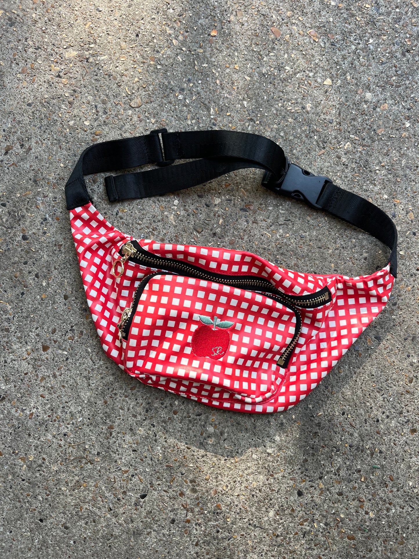 Sonia Rykel red gingham bum bag with apple detail