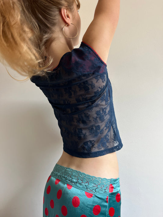 vintage blue red polka dot skirt