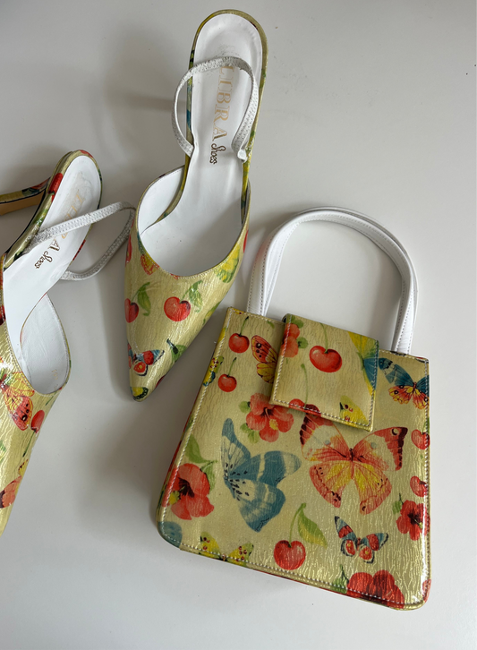 Italian designer matching mules and handbag