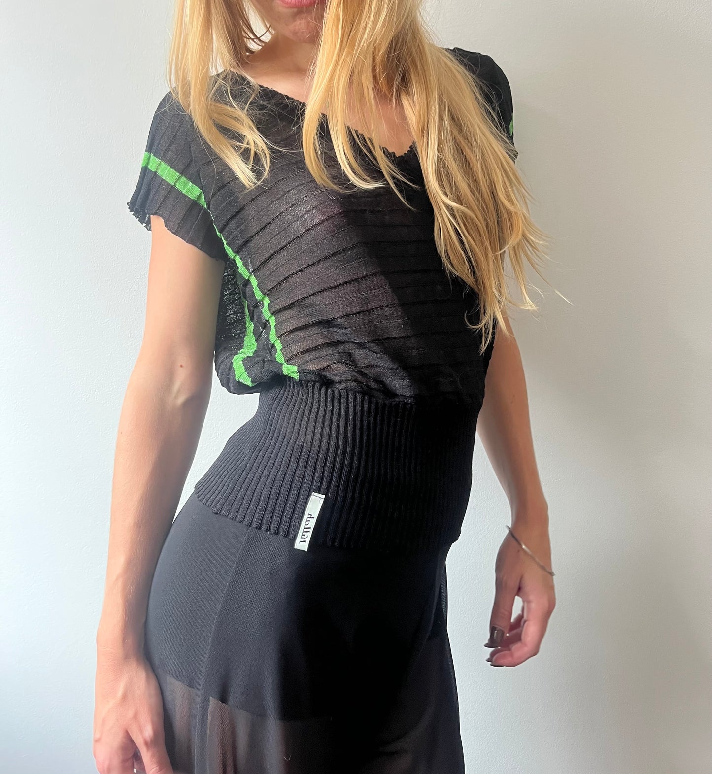 Killah backless sporty black green knit top