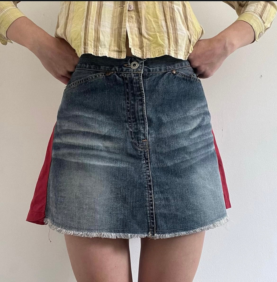 NOLITA two way kilt red denim contrast skirt