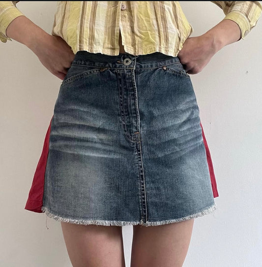 NOLITA two way kilt red denim contrast skirt