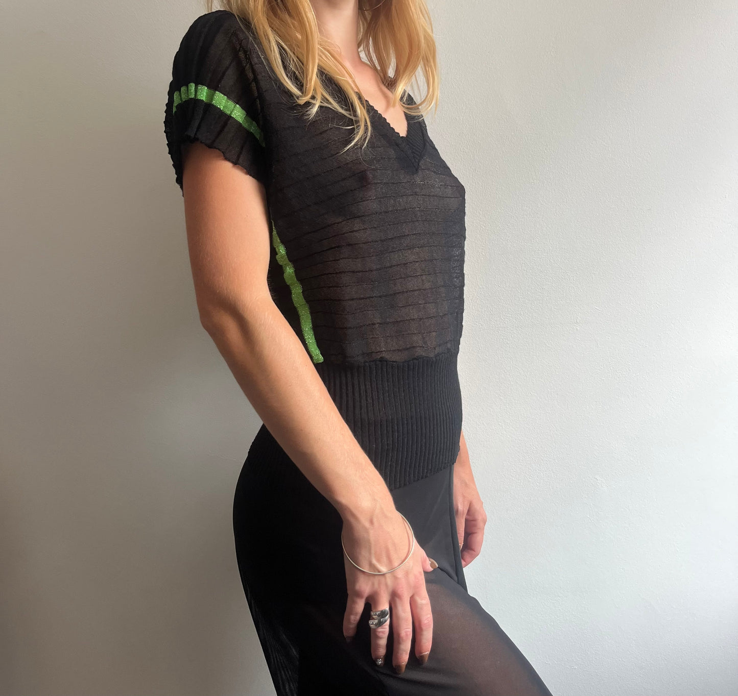 Killah backless sporty black green knit top