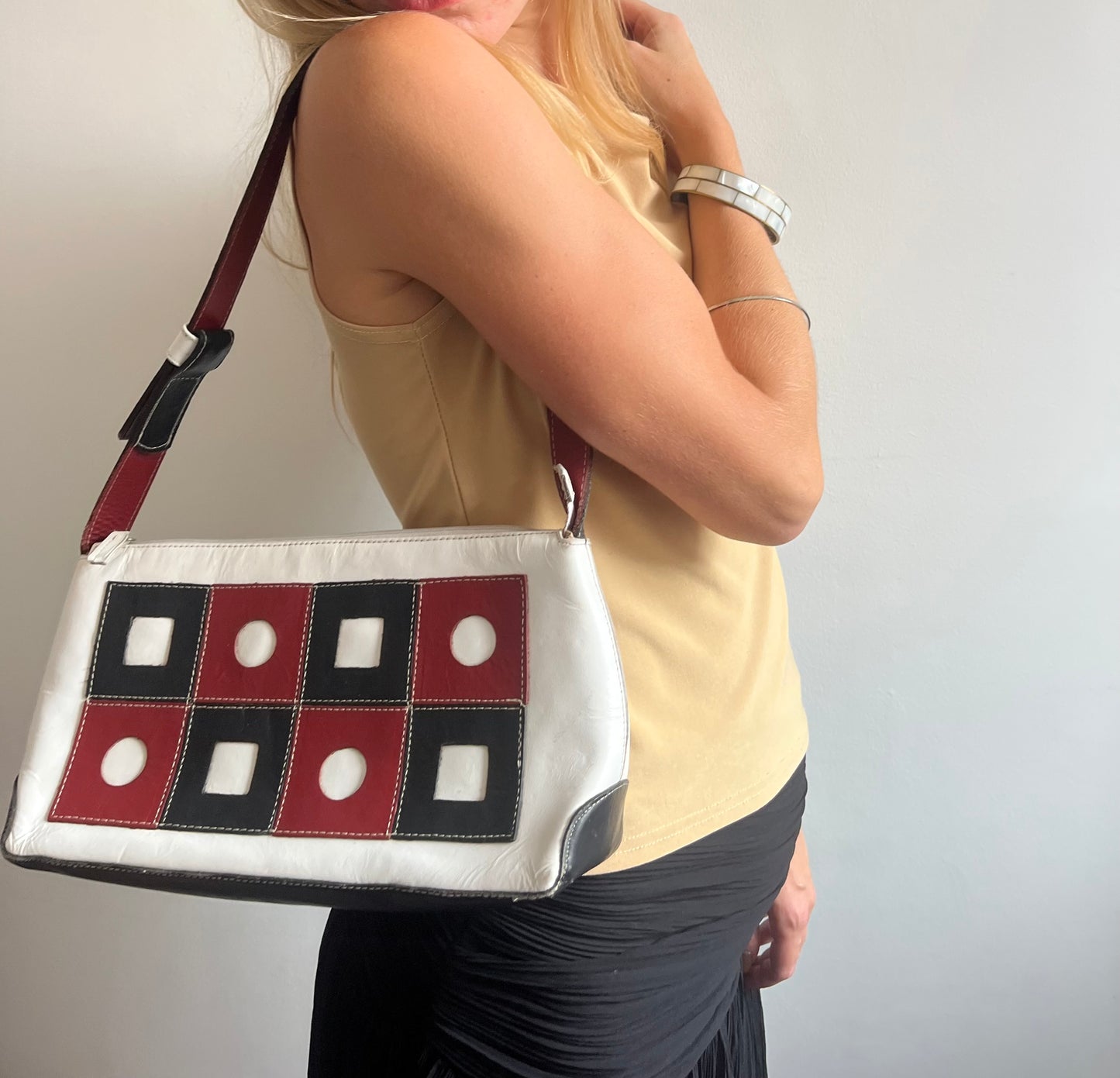 Vintage Y2K white red black shape shoulder bag