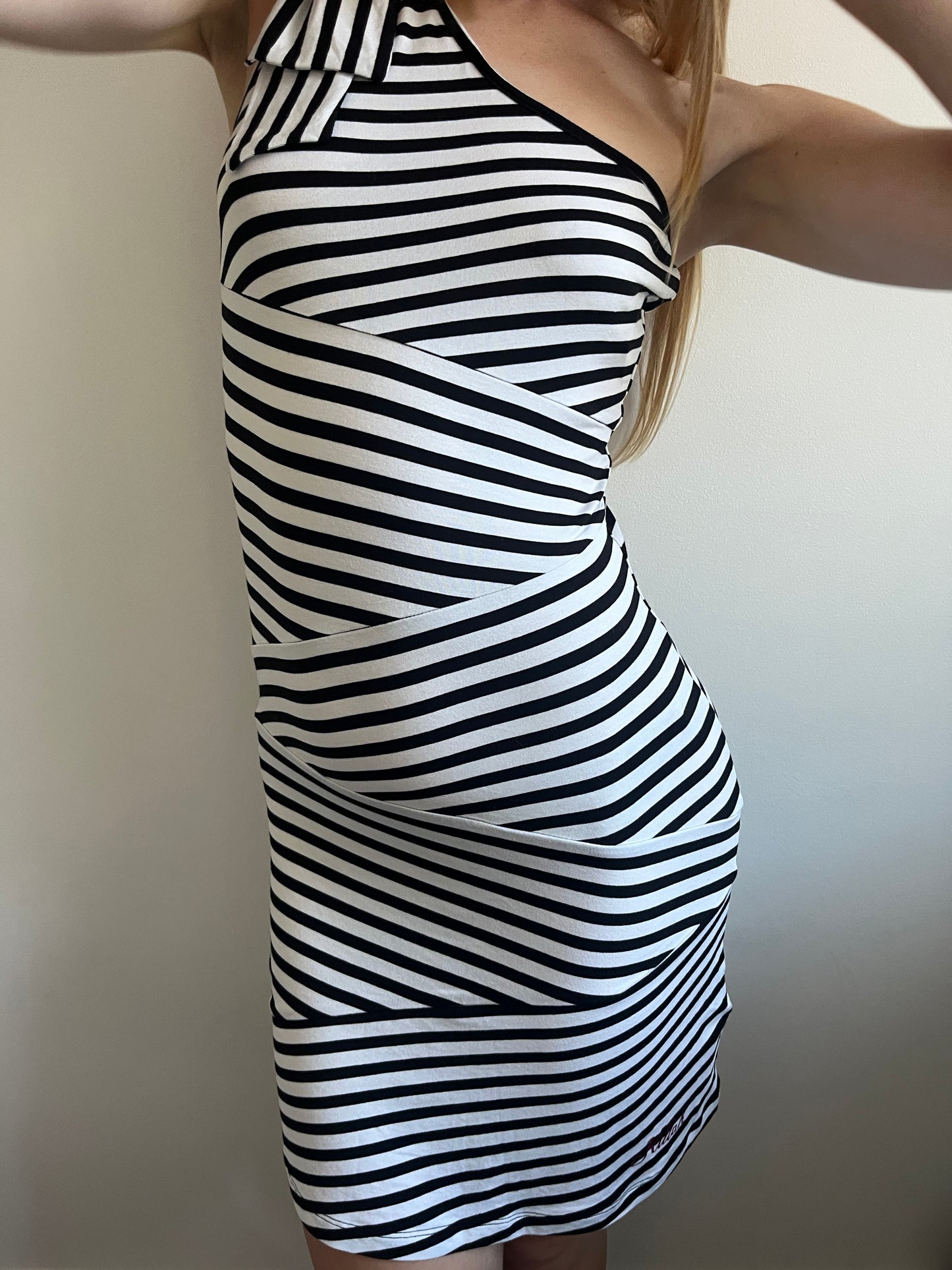 Killah stripy one shoulder dress