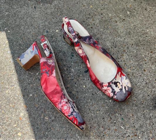 Vintage silk print heels size UK 5