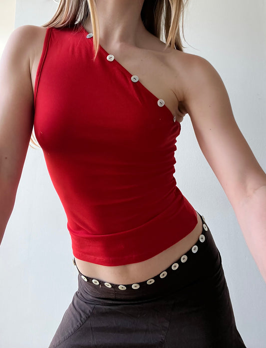 Hand embroidered Mother of pearl Asymmetric tank