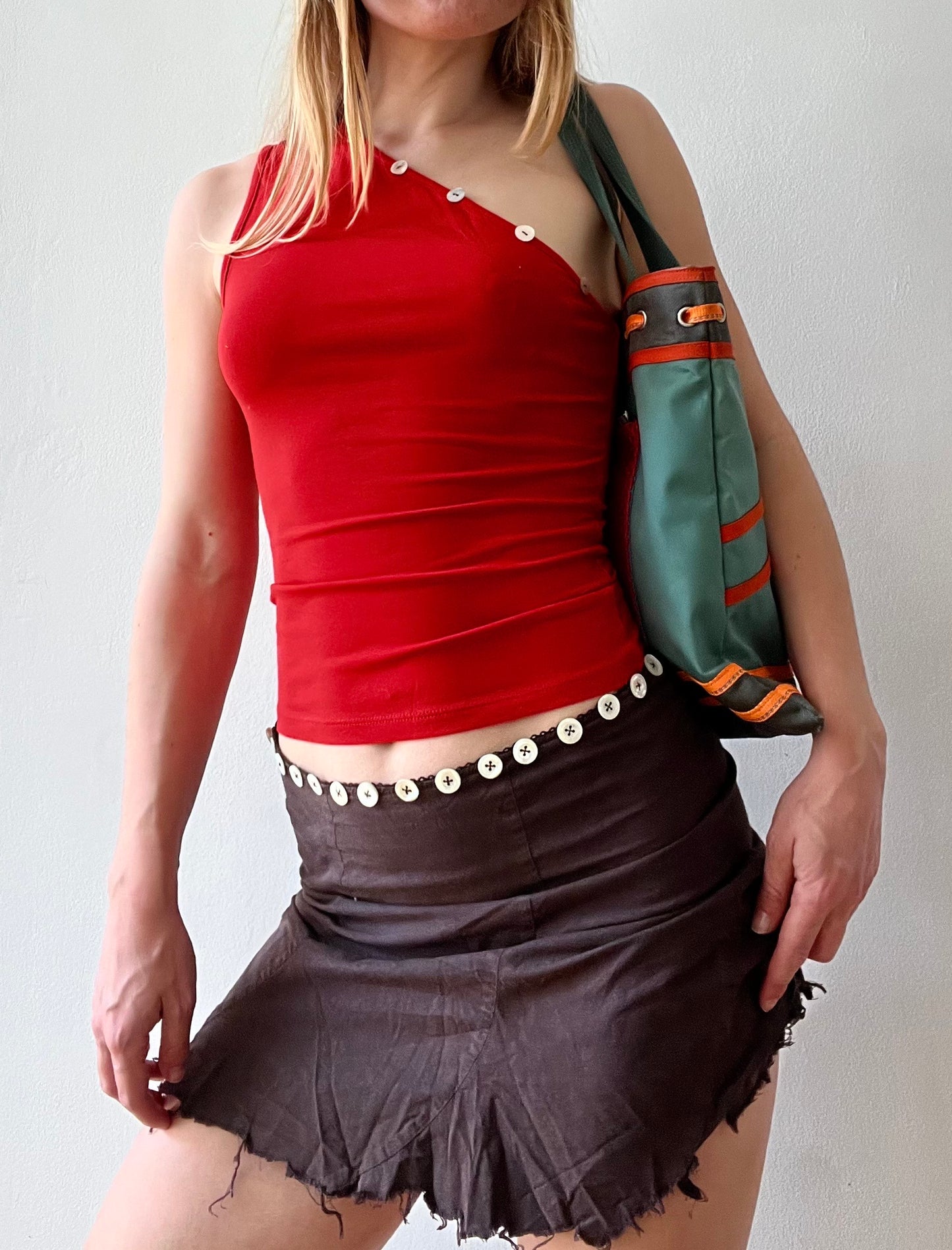 Hand embroidered Mother of pearl Asymmetric tank
