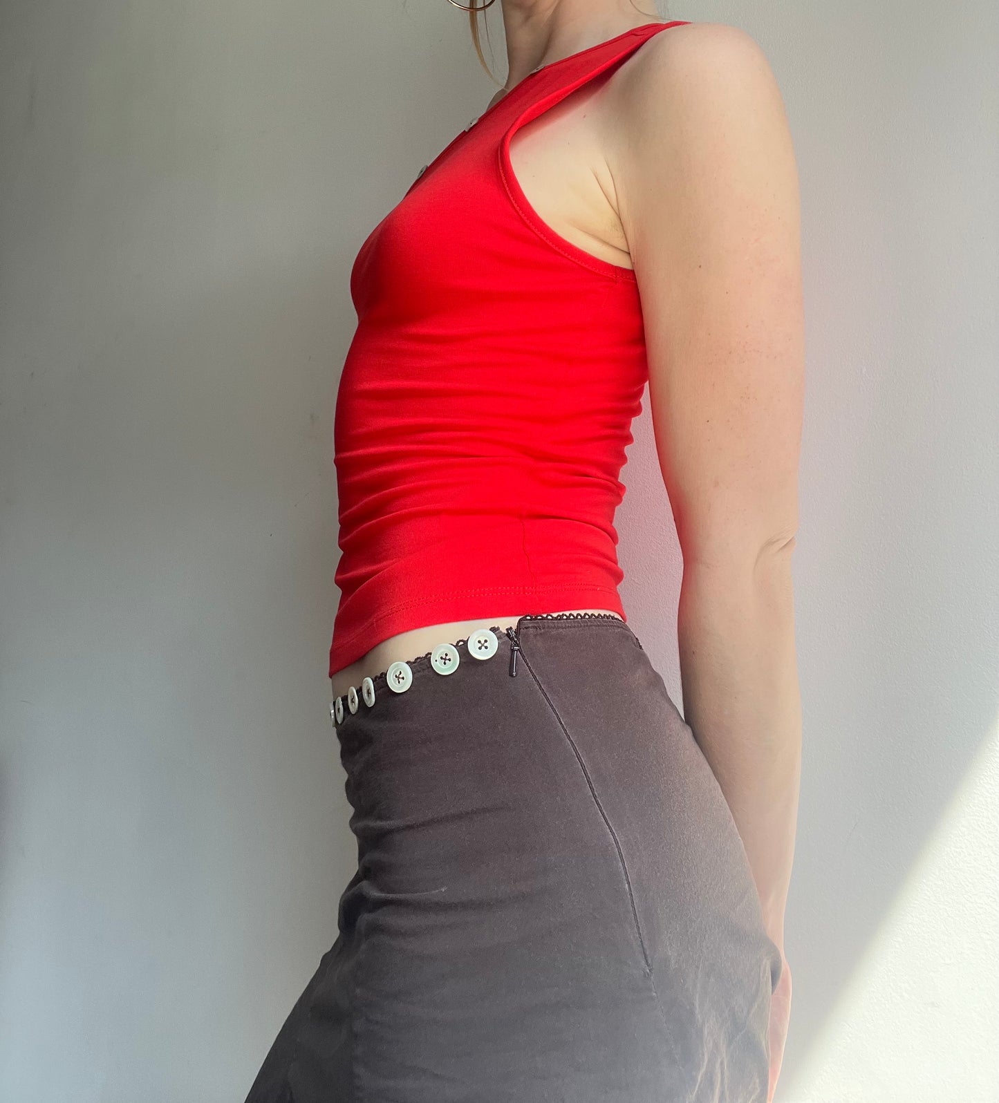Hand embroidered Mother of pearl Asymmetric tank